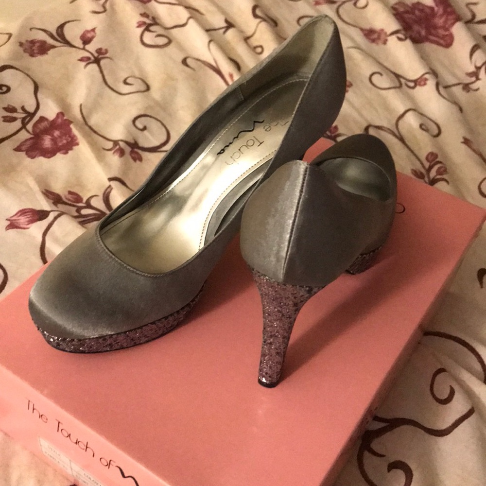 Satin silver high heels